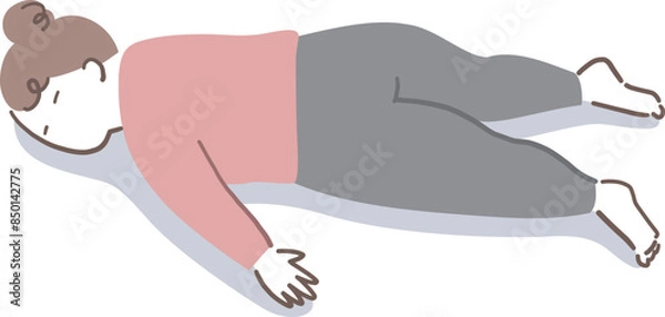 Obraz うつ伏せで寝ているぽっちゃり体型の女性のイラスト素材