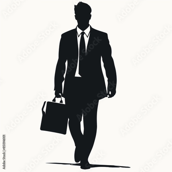Fototapeta Silhouette of a businessman walking with a briefcase, symbolizing professionalism, business, and the corporate world