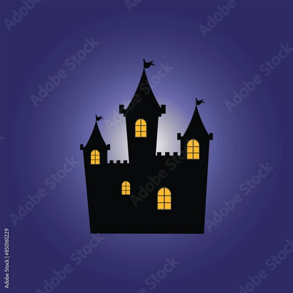 Obraz scary castle with purple background, vector logo icon
