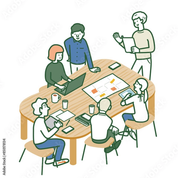 Obraz アイソメトリック　ミーティング　ブレインストーミング