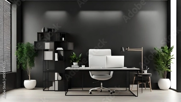 Obraz 3D Black open space office corner with mock up wall