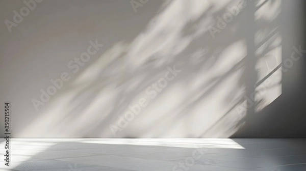 Fototapeta abstract white background for product presentation. Shadow and light from windows on plaster wall.