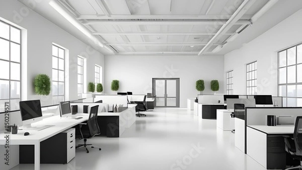 Obraz Modern white and black open space office interior
