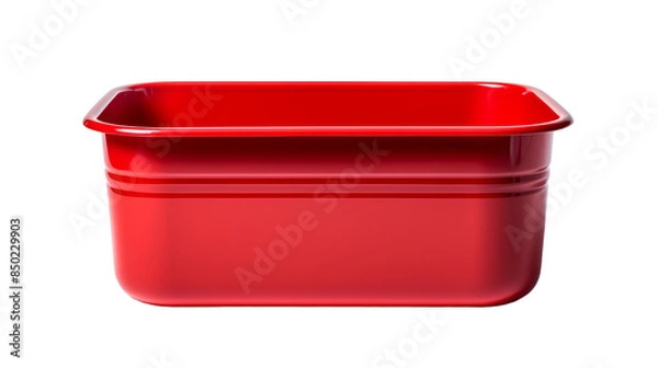 Fototapeta Red Plastic Rectangular Basin Isolated On White Background