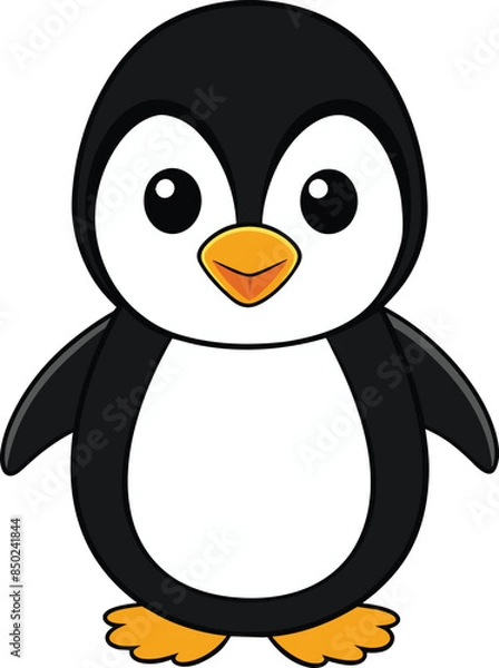 Fototapeta cute baby penguin cartoon Vector illustration waving isolated on a white background
