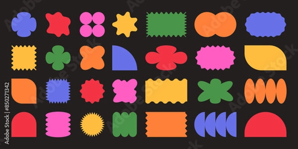 Fototapeta Set y2k geometric shape. Brutalism shapes, minimalist geometric elements, abstract forms.