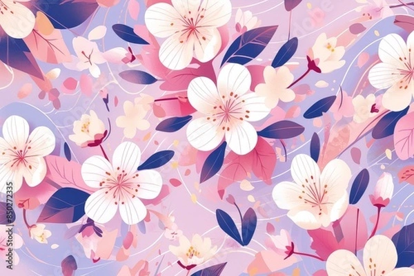 Fototapeta Tranquil Blossom Whirl: Seamless Pattern