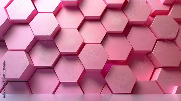 Fototapeta Minimalist hexagon outlines on a pastel background, soft pink hues, hd quality, digital art, clean and simple design, geometric precision, modern aesthetic, elegant simplicity, calming ambiance.