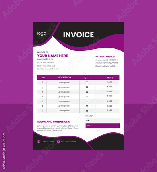 Fototapeta simple and creative invoice design.