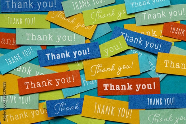 Fototapeta many colorful Thank you messages, gratitude and appreciation concept, thanks
