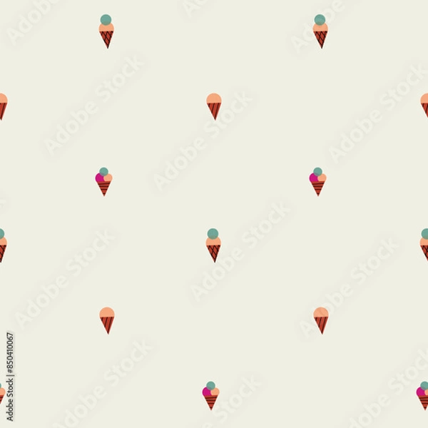 Fototapeta Summer seamless pattern with hand drawn ice cream. The pattern is great for fabric, wallpaper, wrapping paper, postcard, layout.