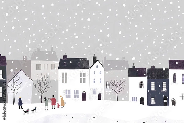 Fototapeta 雪の降る静かな街並み