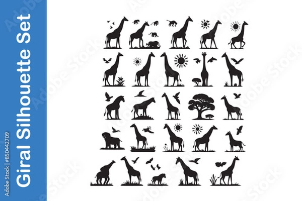Fototapeta giraffe silhouette set with editable vector