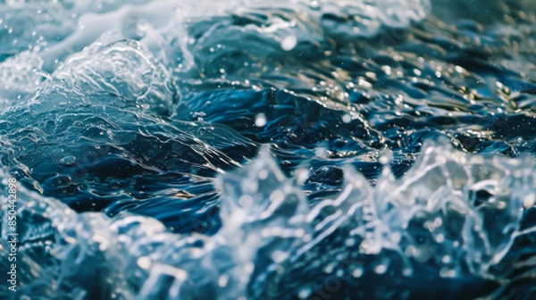 Fototapeta Close-up of a wave of clean transparent water. Dark blue water. Concept of nature, clean water.