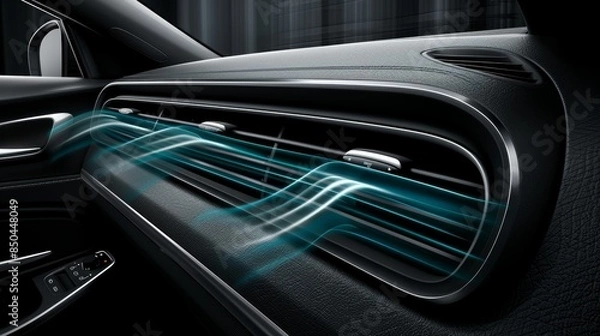 Fototapeta Car dashboard infographic  airflow visualization, temperature control,   vent positions displayed