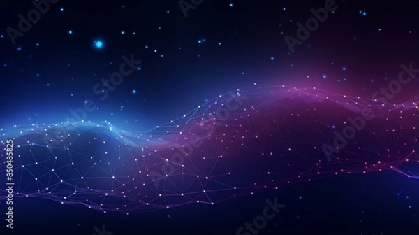 Obraz This image shows a digital abstract representation of connectivity with glowing particles and lines on a dark background