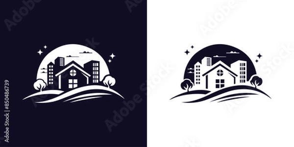 Fototapeta Black and Gold Real Estate Logo Image on White Background. Flat Vector Logo Design Template Element for Construction Architecture Building Logos