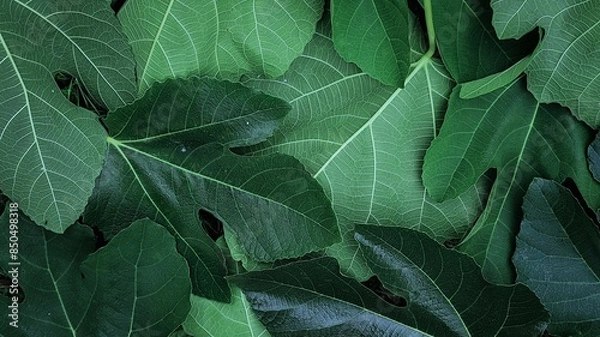 Fototapeta close up of leaves of fig - view from above. green leaves background