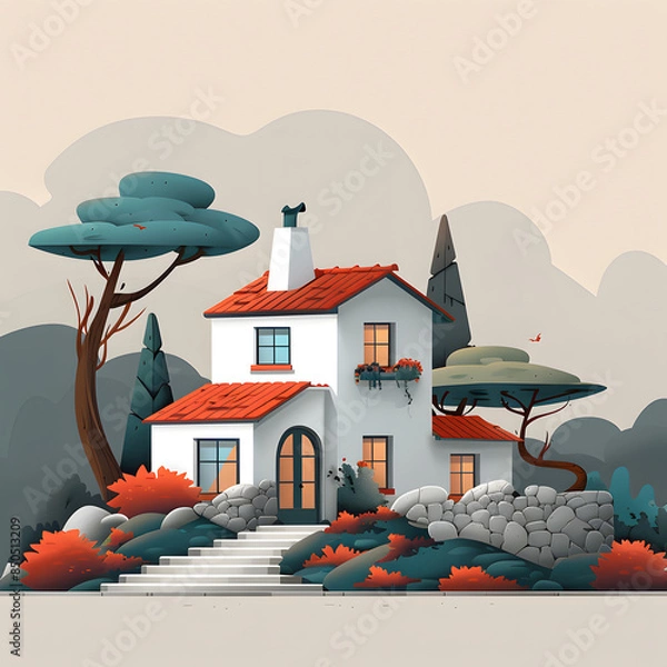 Obraz charming house with red roof