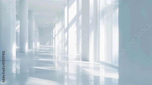 Fototapeta Abstract blurred modern workspace background white indoor interior office or hospital with window and the light with copy space Blurry backgrounds for advertising and business presenta : Generative AI