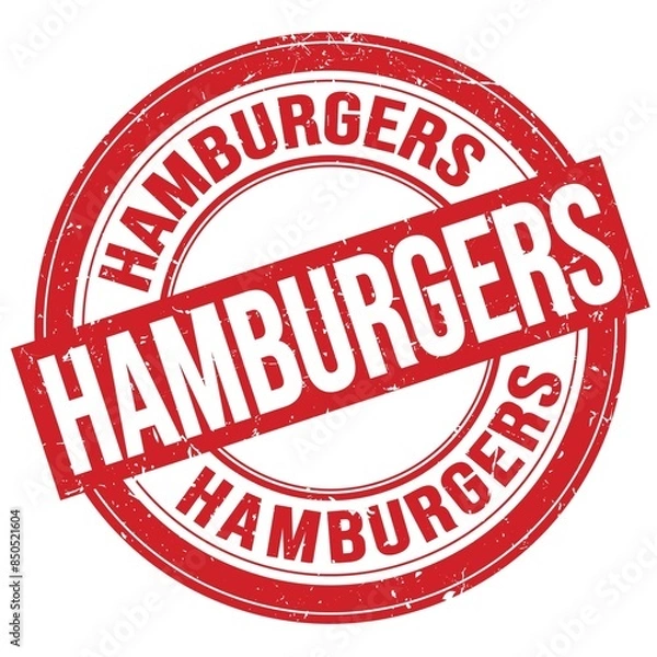 Fototapeta HAMBURGERS text written on red round stamp sign