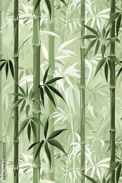 Fototapeta Bamboo border, muted greens, flat design, repeating pattern