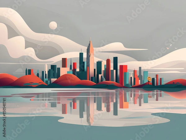 Obraz serene cityscape reflection
