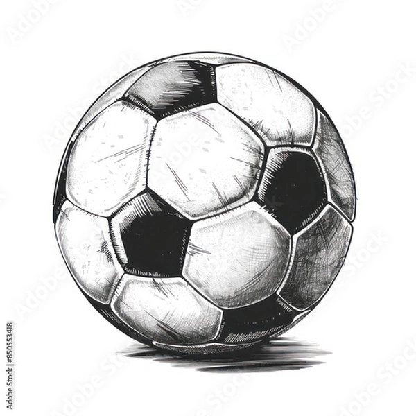 Obraz A classic soccer ball, featuring a black and white leather design, perfect for playing the beloved sport on any field