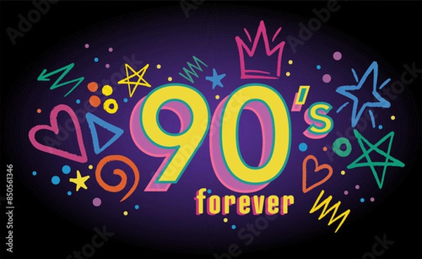 Fototapeta 90s poster. Nineties forever. Vintage vector poster, banner.