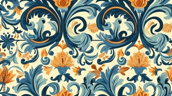Fototapeta Seamless pattern with classic floral motifs and a modern twist