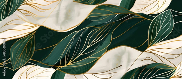 Obraz green leaves pattern golden line abstract luxury texture background
