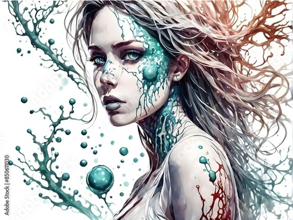 Obraz a women with bacterial art style isolated on white