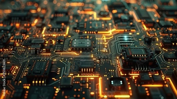 Obraz incorporating central computer processors and motherboard digital chip