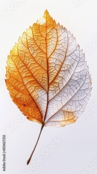 Fototapeta Intricate Fractal Leaf Design with Autumn Colors and Detailed Veins on a White Background
