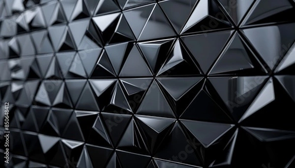 Fototapeta A room with a wall of black triangles on a background