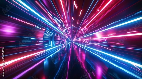 Fototapeta Red Blue Tunnel Abstract Background
