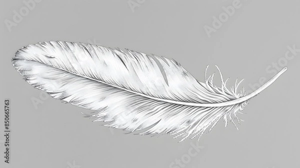 Obraz Single White Feather Against Grey Background