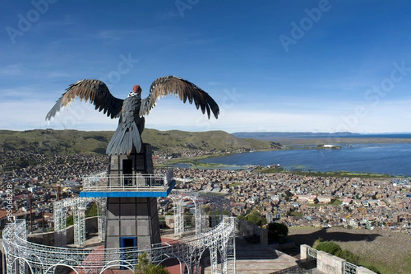Fototapeta プーノの町並みとチチカカ湖　コンドルの丘より
