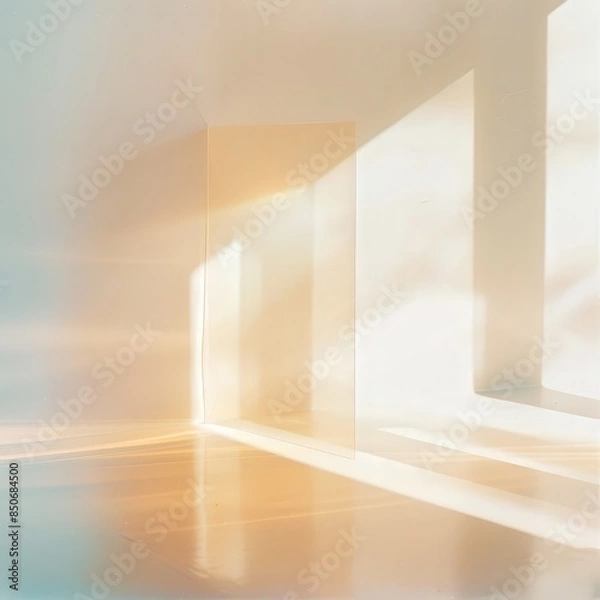 Fototapeta empty room with a light and shadow effect on the wall, an abstract photograph of light rays, minimalist white walls