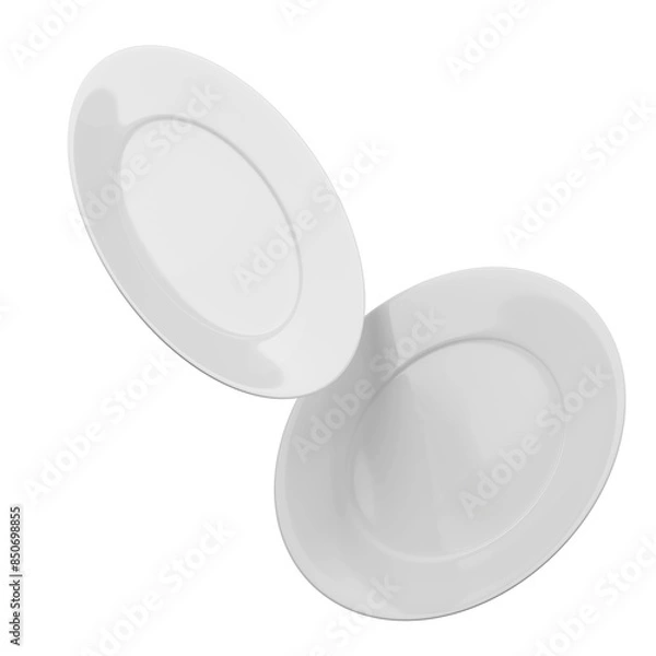 Obraz Two flying clean white dish isolated white background