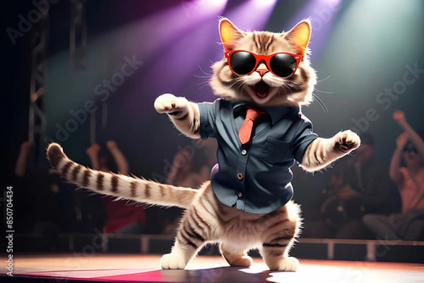 Obraz A cute cat dancing on stage with sunglasses on