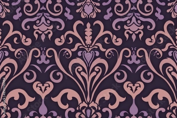 Fototapeta Ornate Damask Pattern in Pink and Purple
