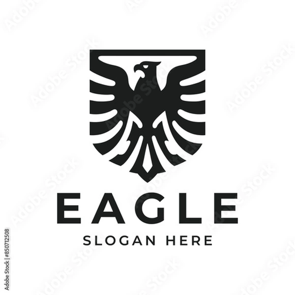 Fototapeta Royal heraldic eagle logo with shield. Eagle vector logo