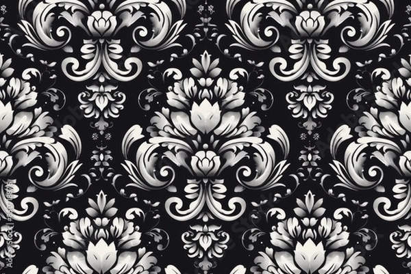 Fototapeta Elegant White and Black Damask Pattern