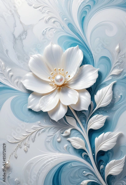 Obraz White flower on blue marble background