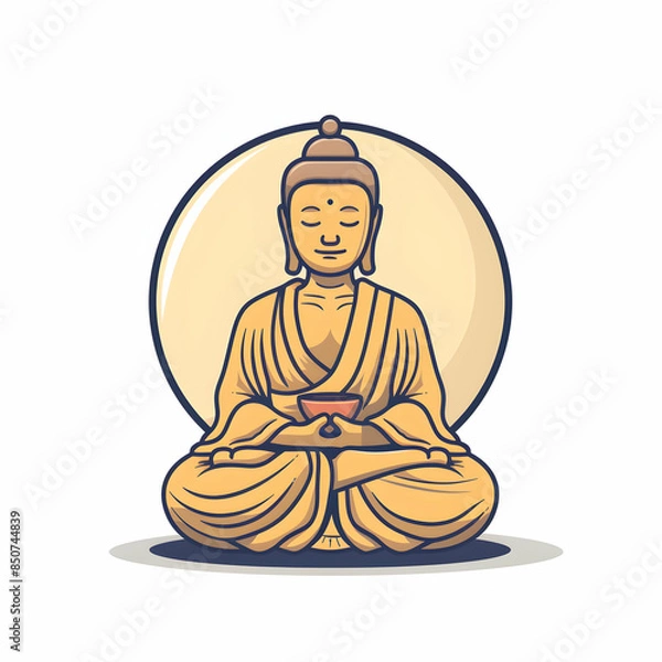 Fototapeta Customizable Buddha Statue  Meditation Cushion Icon for Spiritual  Meditation Designs, 3D Flat Style