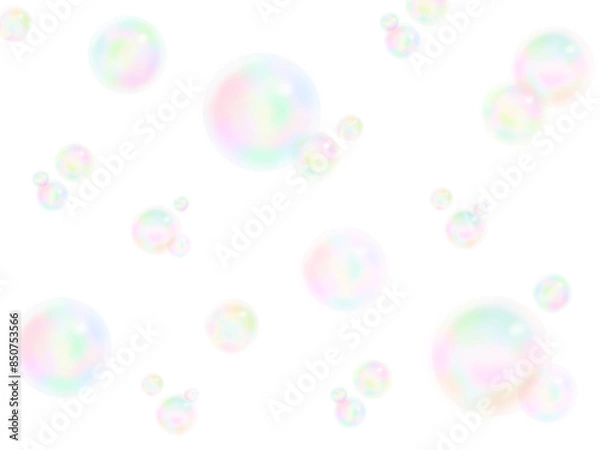Obraz カラフルなシャボン玉の手描き水彩パターン背景　横