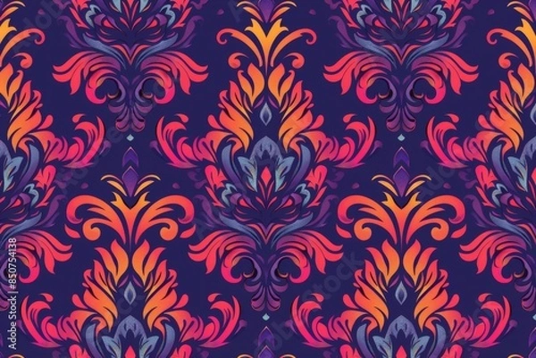 Fototapeta Intricate Damask Pattern in Vibrant Hues