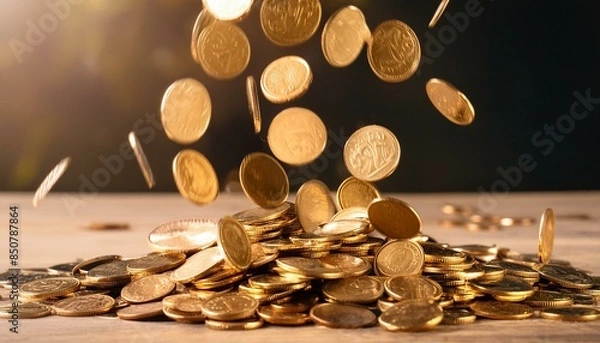 Fototapeta 上から降ってくる大量の金貨