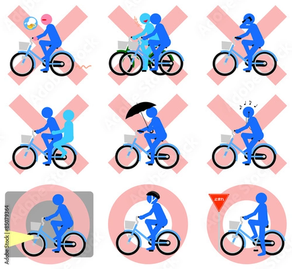 Obraz 自転車マナー（ブルー、○×）